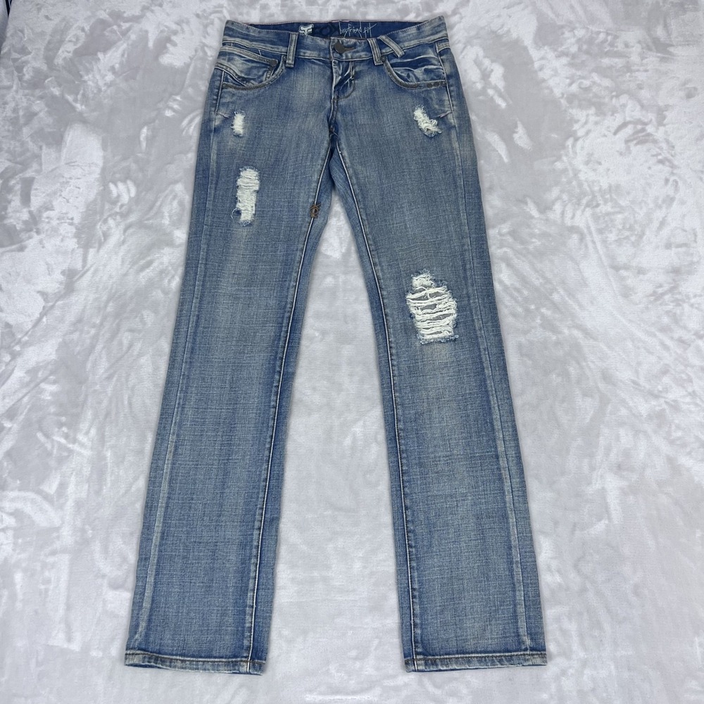 Y2K Fox Boyfriend Fit Jeans Womens 24 Distressed Loose Low Rise Grunge Alt READ